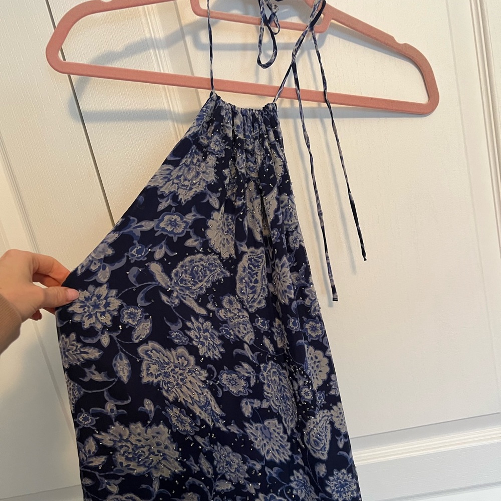 Gorgeous Alice + Olivia Paisley Silk Blue Halter Top Open Back